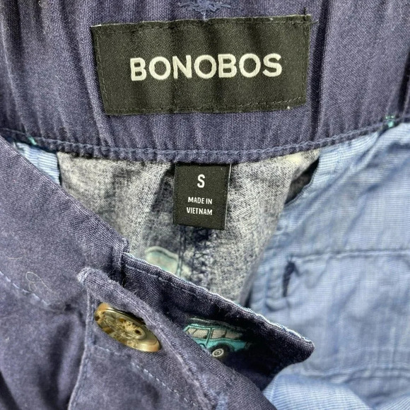 Bonobos Shorts Men's Sz S Blue Car Patterned Mid-Rise Elastic Waist Chino - Picture 10 of 11